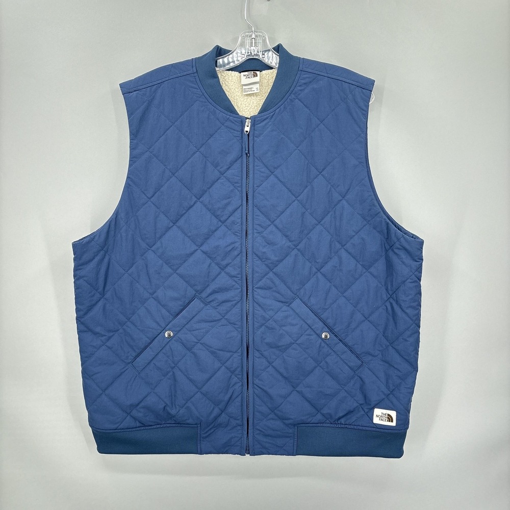 The North Face Vest Mens 2XL Blue Quilted Full Zip Sherpa Fleece Lined Insulated